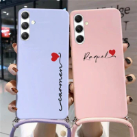 Custom Name Personalized Silicone Case For Samsung Galaxy A54 A14 5G Strap Rope Love heart Case For Samsung Galaxy A54 A14 4G 5G