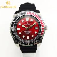 PARSRPE - 42mm Watch Samurai Automatic Mechanical Men's Watch NH35A Black and Red Bezel Diver's Watch
