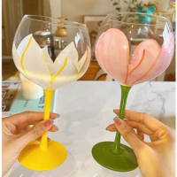 Creative Tulip Painted Glass Champagne Cocktail Whisky Wine Glass Highball Glass Water Glass Hand-painted Retro Highball Glass