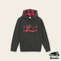 Roots男裝-經典小木屋系列 刺繡貼布連帽上衣-黑色
