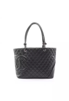 Chanel Pre-Loved Chanel Cambon line Large Shoulder bag tote bag leather black silver hardware