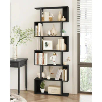 S-shaped bookshelf, modern geometry bookshelf, sturdy and durable 6-layer black display cabinet bookshelf