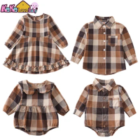 Girls Kids Dress Clothes Set Brother Sister Matching Outfits Spring Summer Lattice Long Sleeve Boys T-shirt Shirt Baby Romper