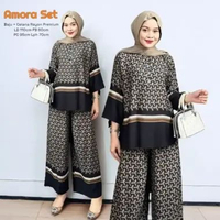 Audia One Set Wanita Kekinian Rayon Premium Baju Setelan Celana Panjang Kulot Outfit Daily LD 110 cm