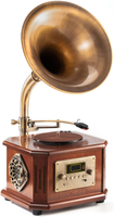 【折300+10%回饋】【日本代購】HOFEINZ 天然木材蓄音機純銅喇叭工藝品多唱片播放器/Bluetooth4.2/USB/FM 收音機
