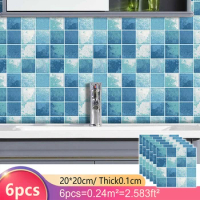 6Pcs/Set Tile Wall Stickers Self Adhesive PVC Bathroom Kitchen Decorative Sticker Waterproof Wallpaper Home Decor 20x20cm