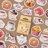 Mohamm 45Pcs Afternoon Tea Sticker Books Scrapbooking DIY Note Paper Sticker Flakes Stationary Office Accessories Art Supplies