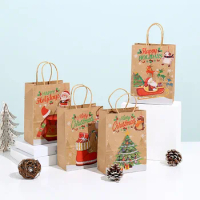 5Pcs Christmas Gifts Bags Santa Xmas Tree Candy Cookie Present Paper Bags For Christmas Holiday Decoration New Year Gift Packing