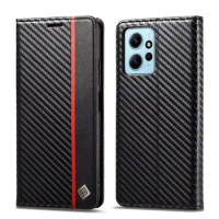 Carbon Fiber Magnetic Wallet Case For Xiaomi Redmi Note 12 12S Note12 Pro Flip Leather Book Cover