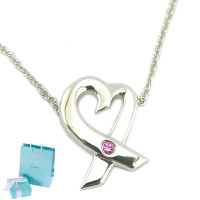 【Tiffany&Co. 蒂芙尼】925純銀-鑲粉紅海藍寶石Loving Heart 愛心墜飾項鍊