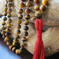 Tiger Eye Necklace 108 Bead Mala Necklace Tassel Necklaces Yoga Jewelry Japa Mala Prayer Beads Meditation Knotted Necklaces