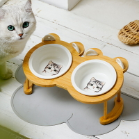 貓碗雙碗貓糧盆貓咪防打翻陶瓷寵物狗飯碗飲水斜口保護頸椎貓食盆