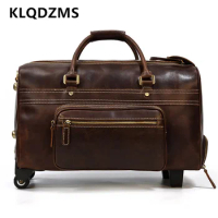 KLQDZMS 22" Inch Men's Suitcase Leather Retro Trolley Bags Large Capacity Business Travel Bag 22 Inch Rolling Cabin Luggage