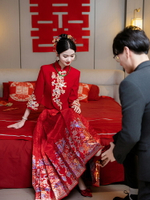 新中式國風紅色馬面裙新款新娘中式訂婚禮服回門敬酒服套裝春