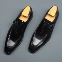 British Style Retro New Pointed Toe Buckle Strap Genuine Leather Sewing Plus Size 47 48 Men Business Formal Shoes 20200724