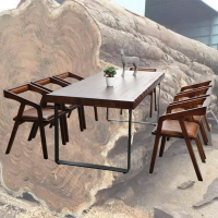餐桌 美式lof休閑餐桌家用長桌餐廳飯實木歺桌椅組合長條桌