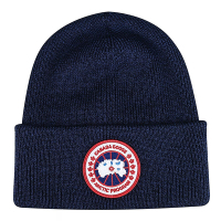 CANADA GOOSE 北極圈地形圓標LOGO純羊毛毛帽(深藍)