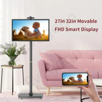 Portable Touch Screen TV with Stand 27 32in LCD HD Smart Display Movable Wheels with Battery Powered