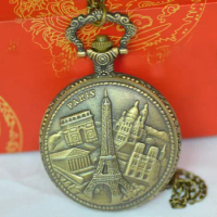 8050Large personality bronze pocket watch Vintage design castle + tower pocket watch
