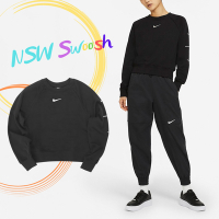 Nike 長袖上衣 NSW Swoosh Sweatshirt 女款 黑 銀 大學T 衛衣 基本款 短版 寬鬆 CZ8891-010