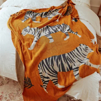 Wool Cashmere Tiger Blanket Soft Throw Blankets for Sofa Couch Bed Cover Printed Soft Warm Plush Fuzzy Fluffy Cozy Home Textiles
