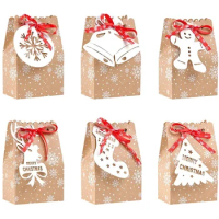 24PCS Christmas Bags For Gift Bags For Christmas Goodies Bags Bulk Assortment Kraft Paper Holiday Bags