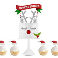 聖誕節閃亮金銀鹿角烘焙蛋糕裝飾插牌材料包【BlueCat】【XM0232】