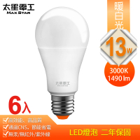 【太星電工】13W超節能LED燈泡/暖白光(6入)