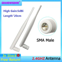 GWS 1 OR 2pcs 2.4G Antenna high gain 5dbi sma male wlan wifi 2.4ghz antene IT module router signal receiver antena
