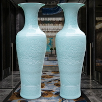 景德鎮陶瓷雕刻牡丹影青落地大花瓶中式家居客廳裝飾擺件大號特大