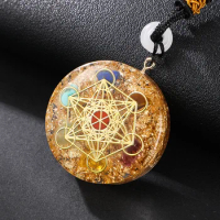 Metatron Cube Orgonite Energy Pendant Natural Stone Necklace 7 Chakras Reiki Healing EMF Protection Crystal Jewelry