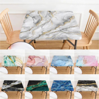 Marble Square Elastic Tablecloth Gold Foil Decorative Marbling Table Cover Fitted Waterproof Dining Room Party Table Decoration