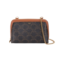 CELINE 思琳 TRIOMPHE帆布凱旋門LOGO鍊帶手提斜背包(黃褐色)