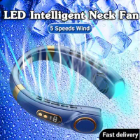 2023 Hanging Neck Fan Portable Air Conditioner Rechargeable Air Cooler LED Display Electric Fan Leafless Fan 5 Speed For Outdoor