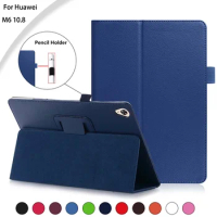 Flip Tablet for Huawei M6 10.8" PRO SCM-AL09/W09 2019 Litchi pattern PU leather Stand Slim Tablets Funda for huawei m6 10.8 case