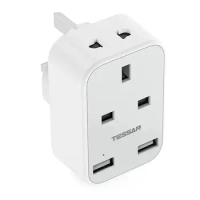 TESSAN Multi USB Plug Extension, 2 Pin to 3 Pin Socket Plug Adaptor for Bathroom Electric Toothbrush and EU US Plugs, 10A Fused