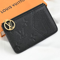 LV M81883 Romy 經典Monogram壓花小牛皮3卡拉鍊零錢包(黑)
