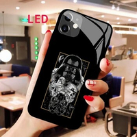 Luminous Tempered Glass phone case For Apple iphone 12 11 Pro Max XS mini Star Wars Acoustic Control Protect LED Backlight cover