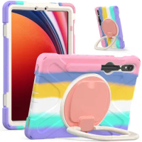 Rotary Handle Stand Case for Samsung Galaxy Tab S9 FE 5G SM-X516 X510 X710 X716 S8 S7 Hybrid Shockproof Cover Anti-fall Holder