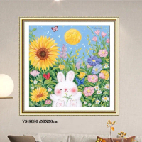 TRANH THÊU KÍN THỎ CUTE DỄ THƯƠNG VS8080 50X50CM