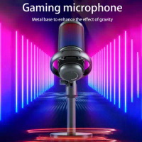 USB Microphone ABS Headphone Output Gaming Condenser Microphone Stable Base Black Color Condenser Mic for Household