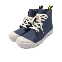 【E&amp;B】防水雨靴/經典馬丁靴型帆布織紋防水休閒雨靴(藍)
