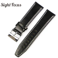 22mm Leather Watchband for Tag_Heuer Breitling Watch Strap Men Wrist Band Belt Replacement Black Bracelet Wing Buckle Watch Male