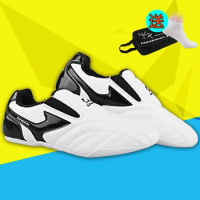 GINGPAI White Strip Breathable Taekwondo Shoes Martial Arts Sneaker Kids Adults Sport Professional Training Competition Shoes