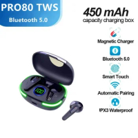 TWS Pro80 Fone Bluetooth 5.1 Earphones Wireless Headphones HiFi Stereo Headset with Mic LED Display Sports Earbuds for Phone