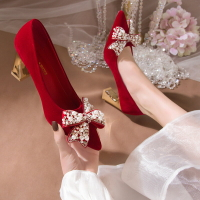 婚鞋新娘鞋法式2022年春季新款細跟秀禾婚紗兩穿紅色高跟鞋女結婚