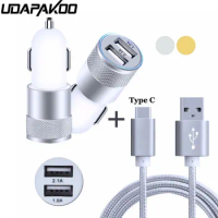 2 USB Car Charger &amp; Type C USB Charge Data Cable for ZTE Nubia N1 N2 Z17 X8 / Axon 7 Mini Z9 Max HTC 10 U11 lg g5 g6 Elite Cable