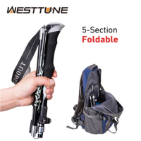 5-Section Portable Outdoor Fold Trekking Pole Walking Hiking Stick Telescopic Club For Nordic Elderly Camping Walking Poles