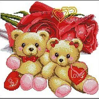 Embroidery Package Cross Stitch Kits Love Of My Life Lovely Small Bear Animal Rose Flower Hang on Children's Kid's Room