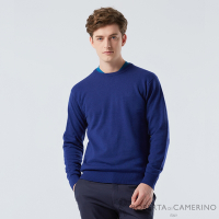 【ROBERTA 諾貝達】男裝 藍色超細羊毛衣-雙色領立體剪裁-義大利素材 台灣製